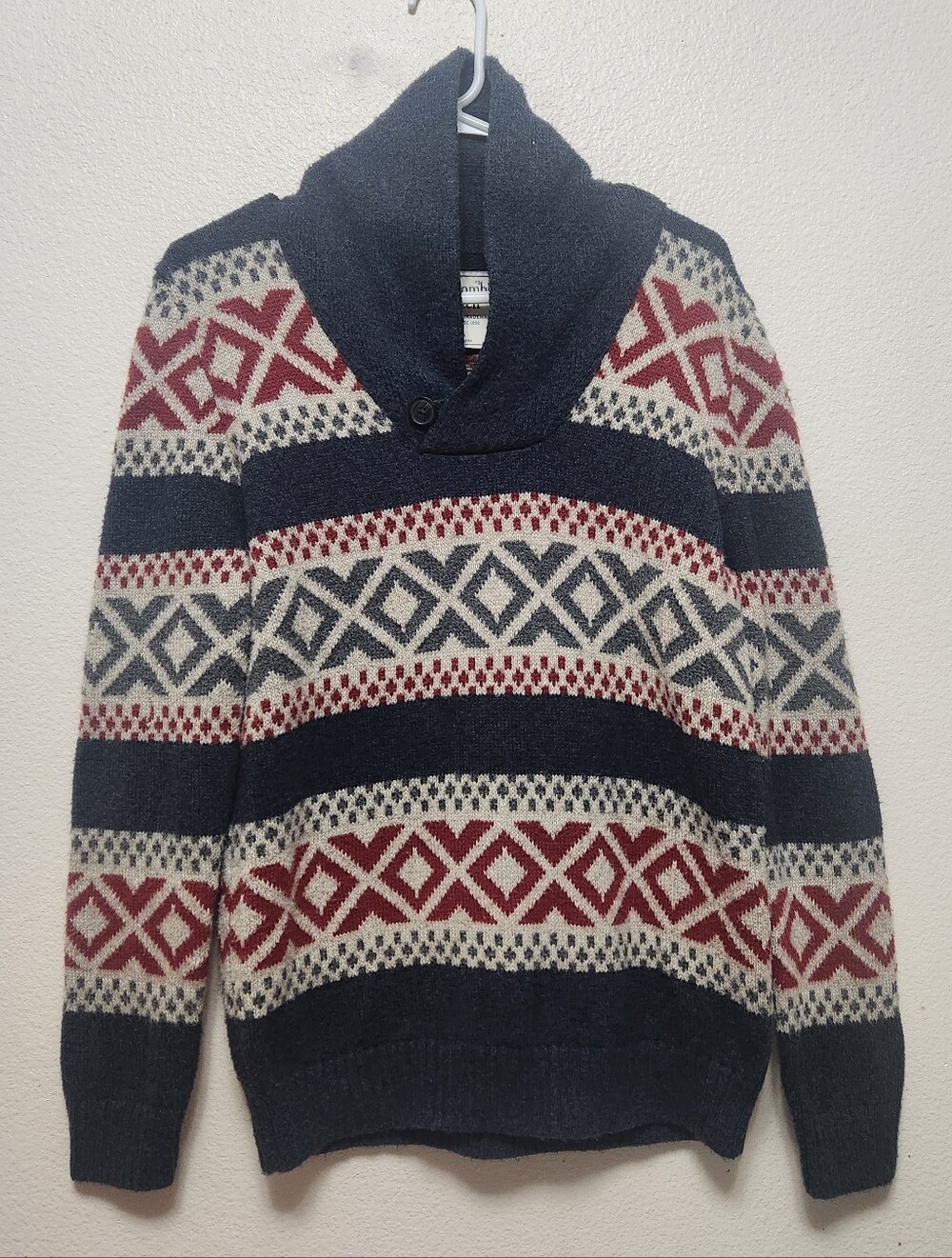 VTG Y2K Abercrombie & Fitch Shawl Collar Sweater S Nordic Fair Isle Preppy